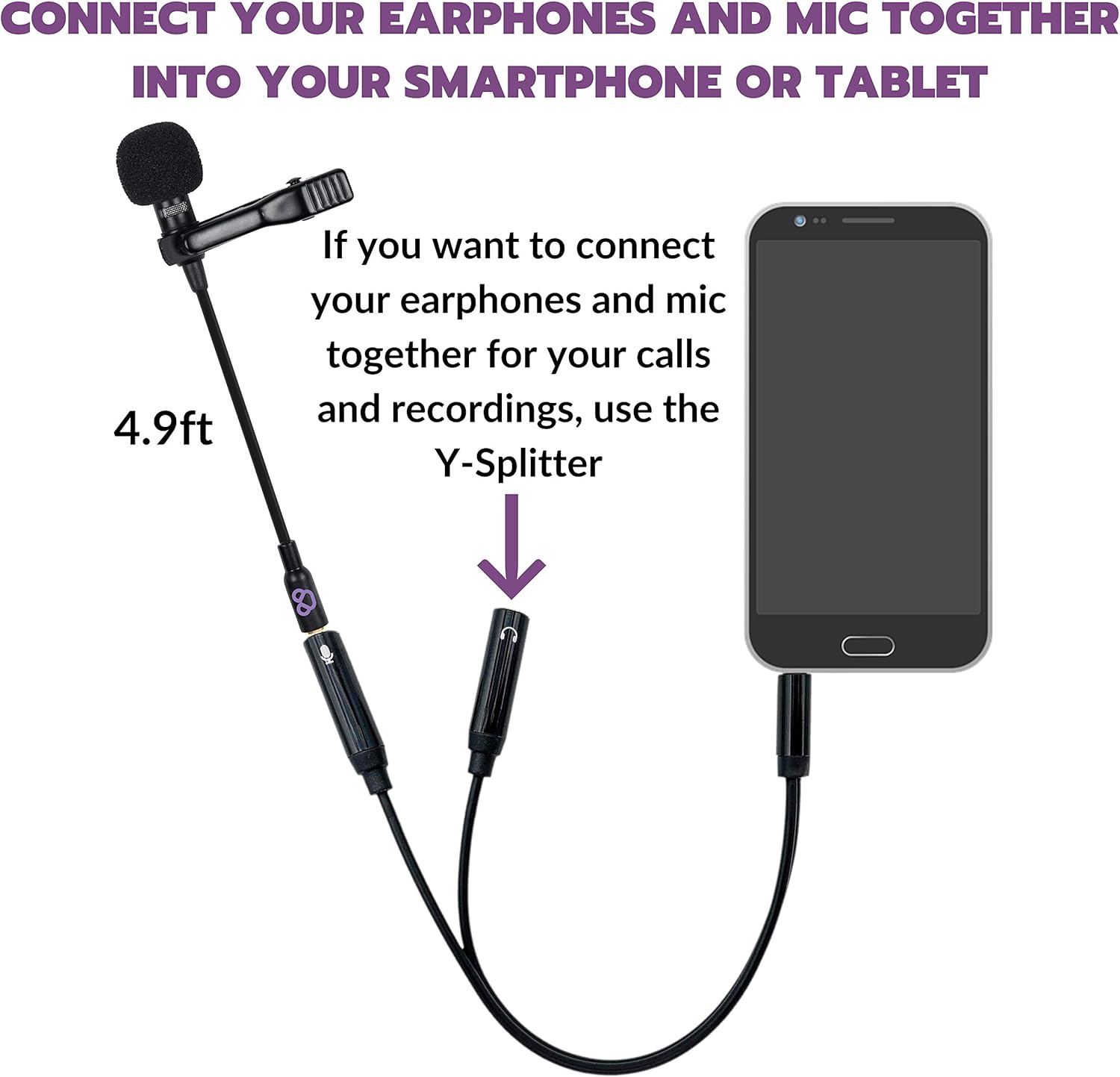 Purple Panda Smartphone Lavalier Microphone with 3.5mm Plug
