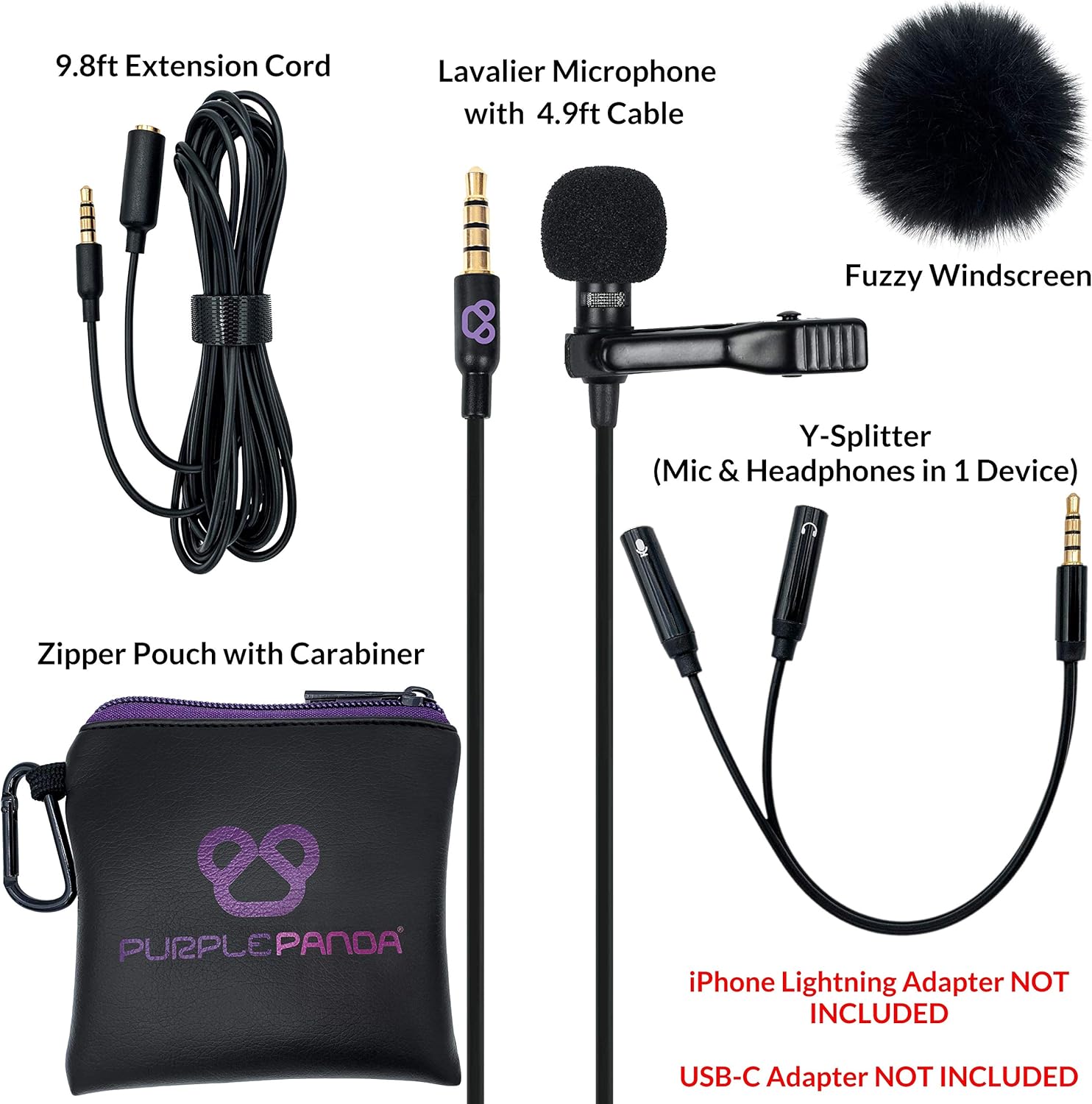 Purple Panda Smartphone Lavalier Microphone with 3.5mm Plug