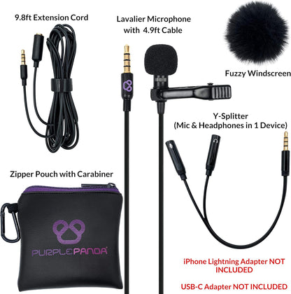 Purple Panda Smartphone Lavalier Microphone with 3.5mm Plug