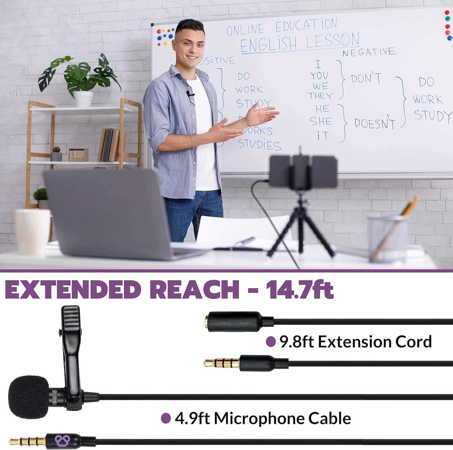 Purple Panda Smartphone Lavalier Microphone with 3.5mm Plug